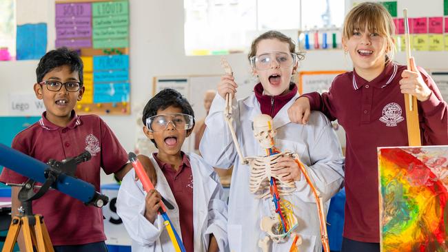 Glen Huntly Primary School students Advik, Sriram, Yasmin and Ivy. The school is named in the top 50 in the state. Picture: Jason Edwards