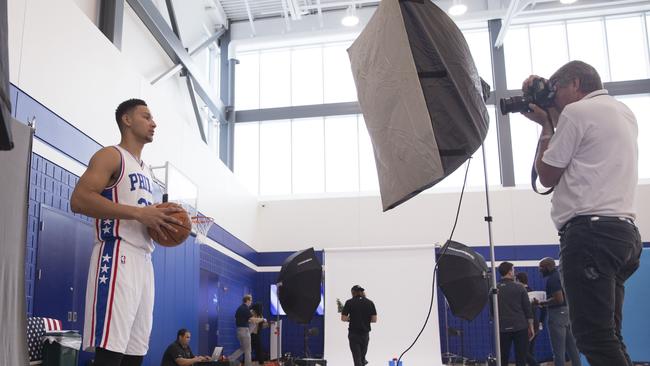Ben Simmons has his photograph taken during the 76ers media day.