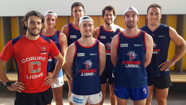 Coburg recruits (from left) Tom Silvestro, Tom McKenzie, Nathan Mullenger-McHugh, Luke Nelson, Jack Maibaum, Corey Ellis and Jacob Ballard.