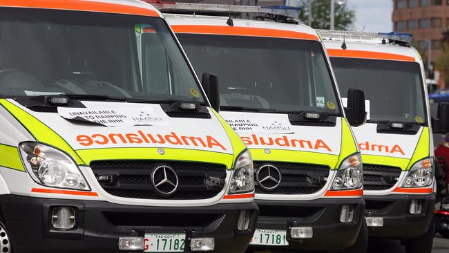 Royal Hobart Hospital (RHH) bed shortage, paramedics parked their ambulances outside the hospital's Argyle Street entrance to highlight the problem of 'ramping', ambulances lined up outside the RHH