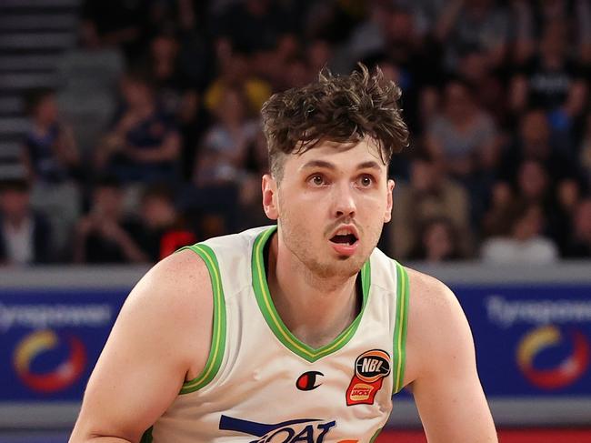 MELBOURNE, AUSTRALIA - OCTOBER 20: Matt Hurt of the Phoenix dribbles the ball during the round five NBL match between Melbourne United and South East Melbourne Phoenix at John Cain Arena, on October 20, 2024, in Melbourne, Australia. (Photo by Kelly Defina/Getty Images)