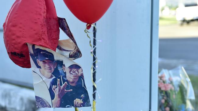 Floral tributes left at a Garbutt intersection in Townsville where four teenagers aged between 14 and 18 years lost their lives. Picture: MATT TAYLOR.