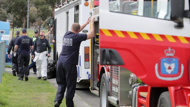 Police finish their investigations at the site of the Clarendon Vale house fire, where the body of Michelle Louise Meades was found. Picture: RICHARD JUPE