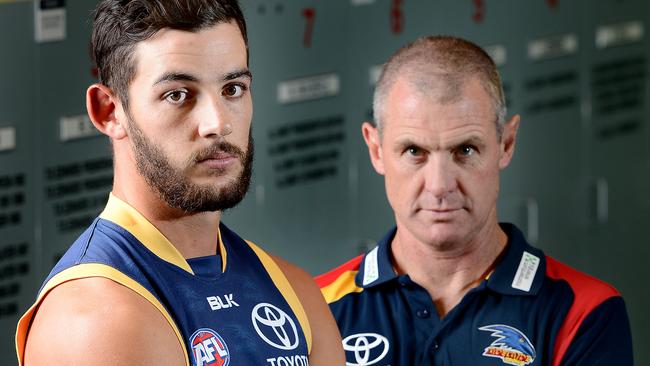 Taylor Walker after his appointment as Crows captain by then coach Phil Walsh. Picture: Roy VanDerVegt