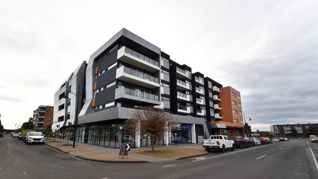 The Ariele Apartments in Maribyrnong, where residents have been instructed not to leave the building unless they're seeking testing for COVID-19, or in the event of an emergency. Picture: NCA NewsWire / Nicki Connolly