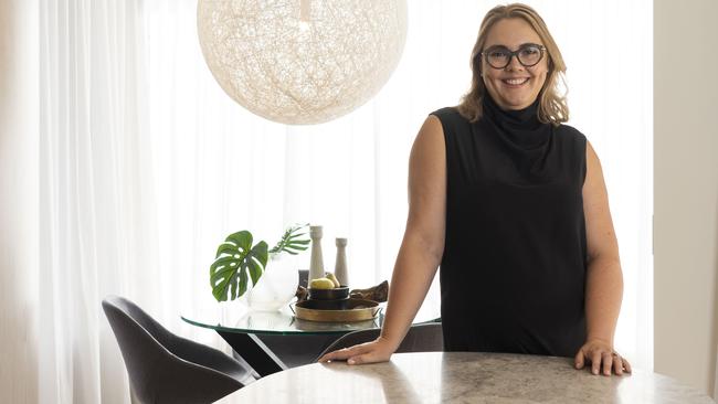 Alexandra Kidd in the living room of her Potts Point apartment. Picture: Matthew Vasilescu