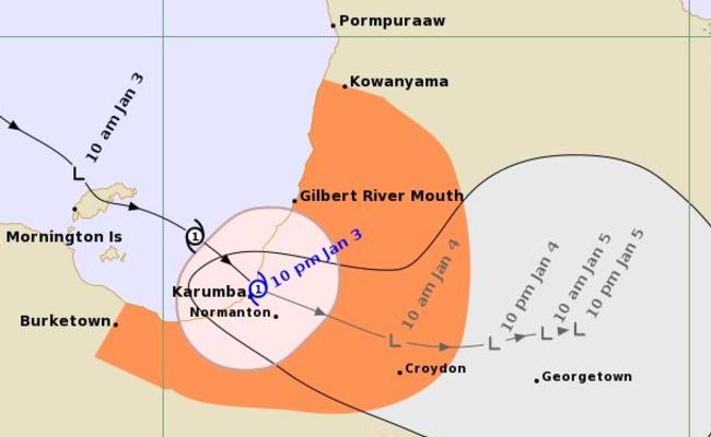 The Bureau of Meteorology's forecast tracking map for Tropical Cyclone Imogen, issued at 11.03pm Sunday.