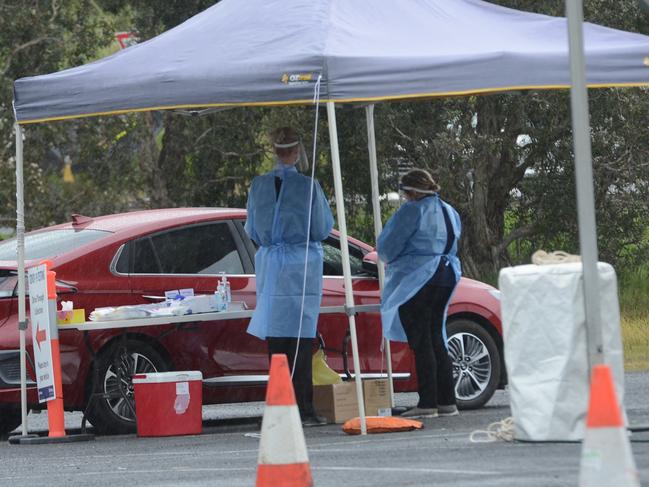 A larger structure is being erected at the drive-through Covid testing centre at the Cavanbah Centre on Ewingsdale Road in Byron Bay on Friday, July 23, 2021. Picture: Liana Boss.