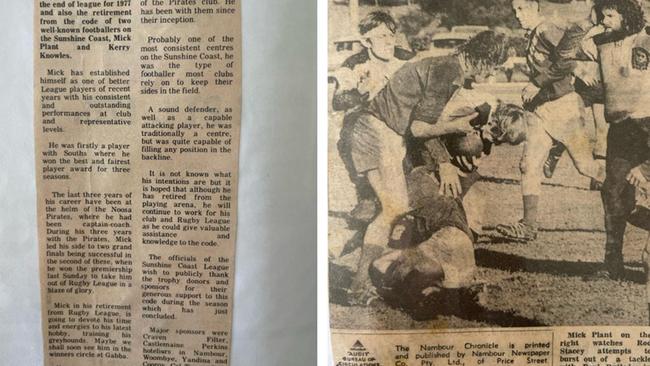 Old newspaper articles involving Mick Plant. Pictures: Contributed.