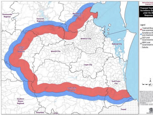 Map of treatment and surveillance area for 2023/24 under full response work plan. Picture: Invasive Species Council