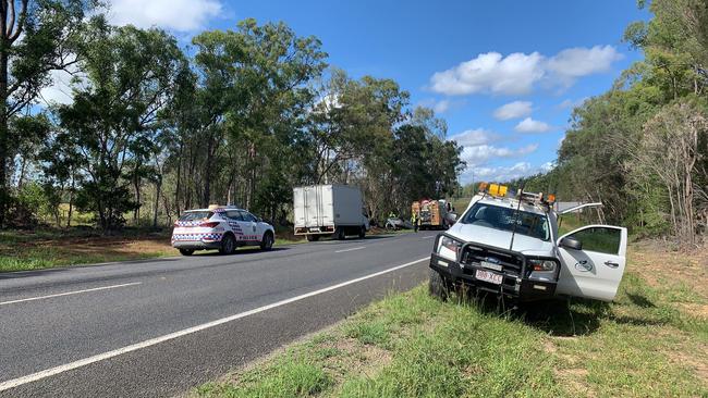 A photo of emergency services at the scene of the fatal crash on the Isis Highway.