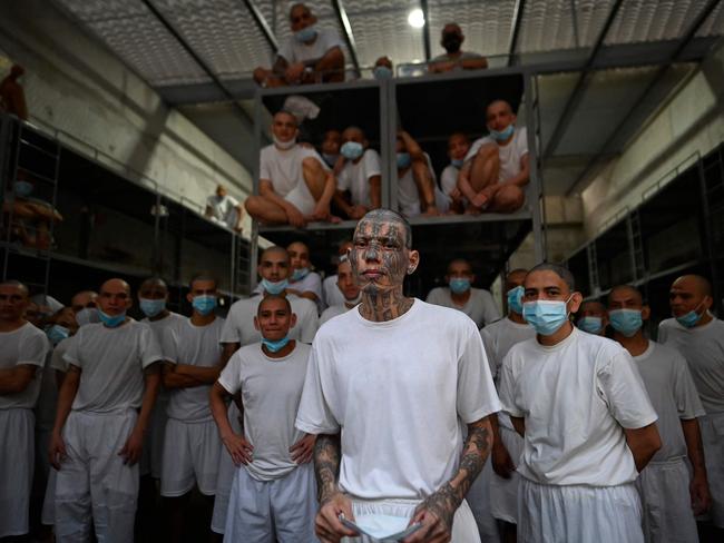 Inmates at the Counter-Terrorism Confinement Centre mega-prison. Picture: Marvin Recinos/AFP