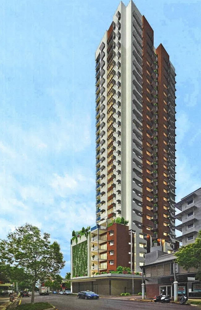 An artist’s impression of the proposed 28-storey building on Knuckey St, which would be just under the Darwin height limit.