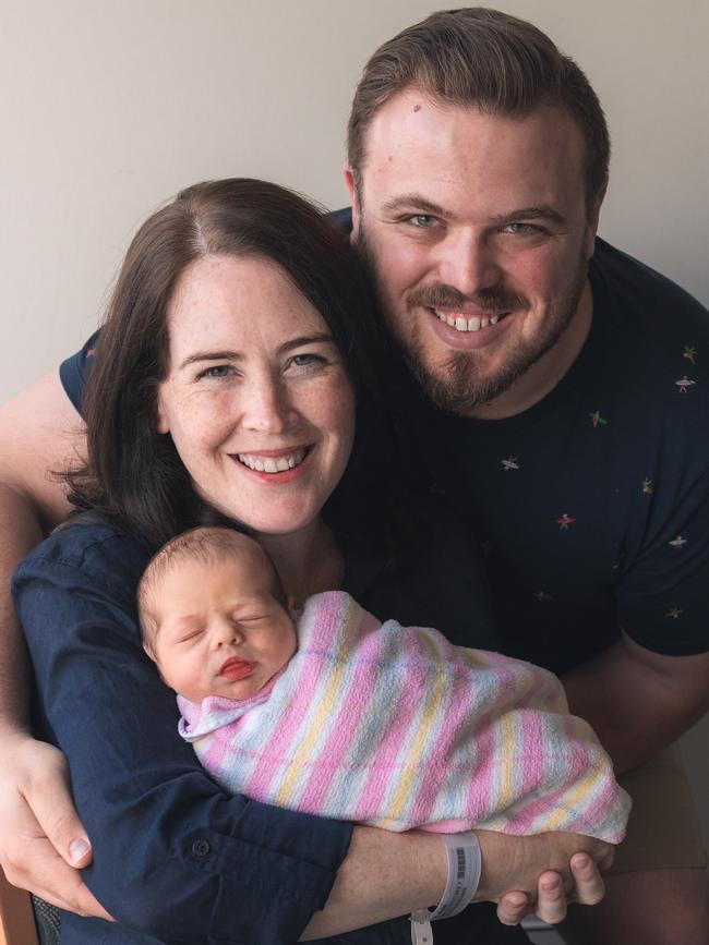 Ms Wilson and husband Sam Ison with baby Eleanor. Picture: Supplied