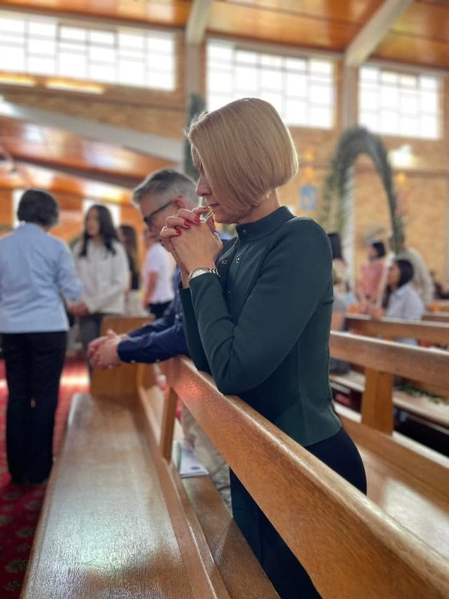 Senator Kristina Keneally attends Palm Sunday mass at Sacred Heart Church in Cabramatta.