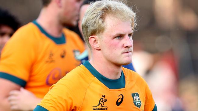 SANTA FE, ARGENTINA - SEPTEMBER 7:   Tom Lynagh of Australia looks dejected at the end of the Rugby Championship 2024 match between Argentina and Australia at Brigadier General Estanislao Lopez Stadium on September 7, 2024 in Santa Fe, Argentina. (Photo by Daniel Jayo/Getty Images)