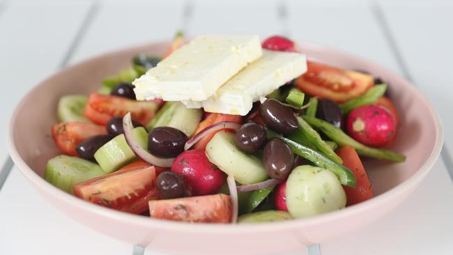 Simple, delicious Greek salad at Hellenika rooftop. Photo by Richard Gosling