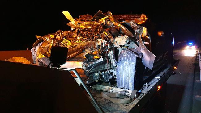 The car involved in a single-vehicle crash on the Bruce Highway south of Gympie on October 15. Photo: Frances Klein