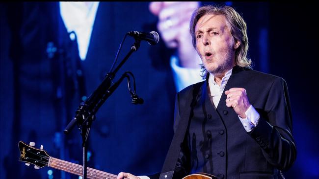 British singer-songwriter Paul McCartney performing at the Adelaide Entertainment Centre on Wednesday night, at the opening concert of his Got Back tour of Australia. Picture: MPL Communications