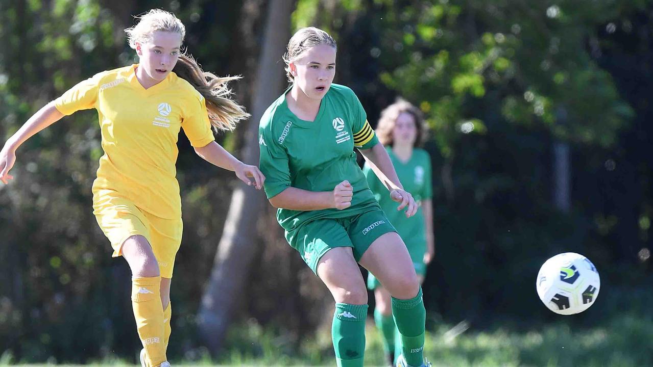 Football Queensland Community Cup carnival, Maroochydore. U13-14 girls, Sunshine Coast V Darling Downs. Picture: Patrick Woods.