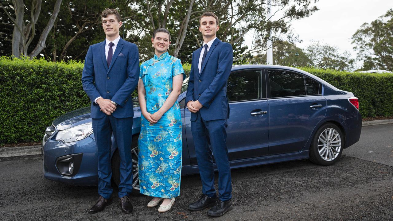 Graduates (from left) Jacob Armitage, Bethany Jefferis and Toby Leishman at Toowoomba Christian College formal at Picnic Point, Friday, November 29, 2024. Picture: Kevin Farmer