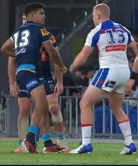 Tryone Peachey and Mitchell Barnett during the altercation.