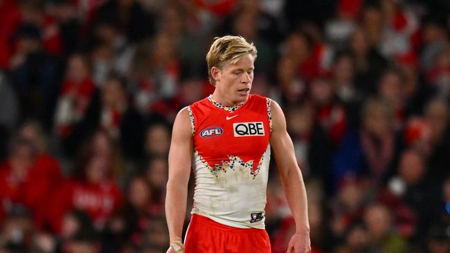 Heeney is in real strife. (Photo by Morgan Hancock/AFL Photos/via Getty Images)