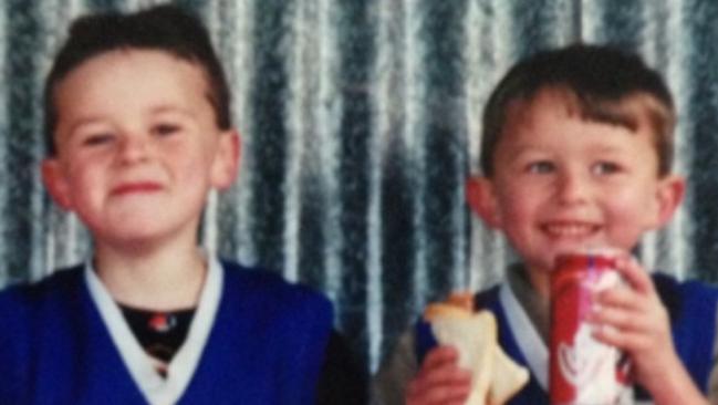 Brad Crouch and Matt Crouch as youngster at an Auskick clinic Picture: Brad Crouch/Instagram