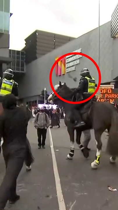 Horse poo thrown at police by Melbourne protesters