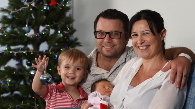 Peter, Elise, Harrison (3yrs) &amp; Sienna Bereza with their miracle baby just in time for Xmas. at the Gold Coast Private Hospital. Photo: Steve Holland