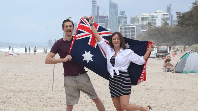 Jack and Jade Brown of Pimpama pictured at Main Beach after moving from the UK in October. Picture: Mike Batterham