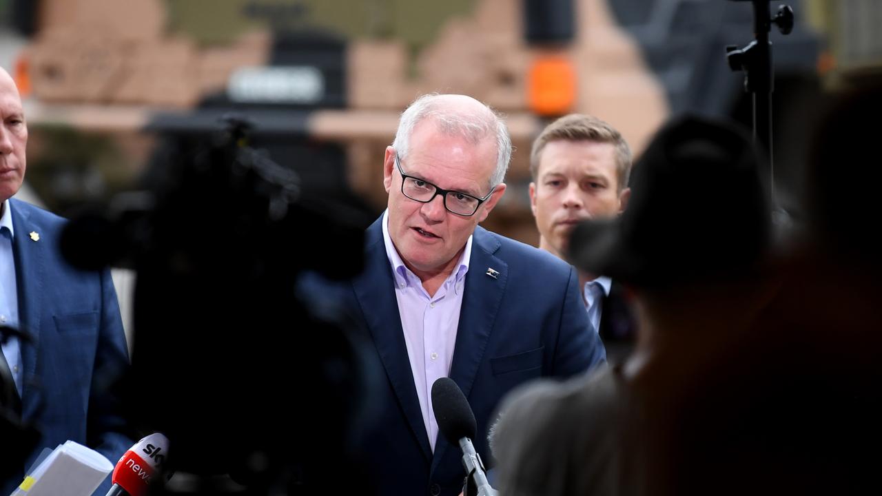 Prime Minister Scott Morrison at Brisbane’s Gallipoli Barracks. Picture: NCA NewsWire / Dan Peled