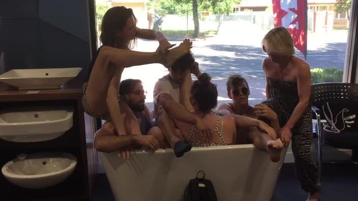 Performers from 'SOAP' perform at Routleys Bathroom showroom