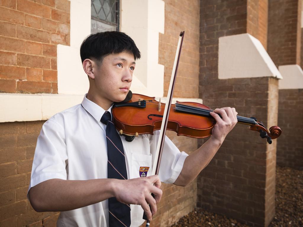 Daniel Ooi before competing in a string section of the 77th City of Toowoomba Eisteddfod at Empire Theatres, Friday, July 28, 2023. Picture: Kevin Farmer