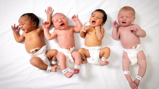 Zema, Millie, Mohammed and Louis at the Royal Women’s Hospital. Picture: Mark Stewart