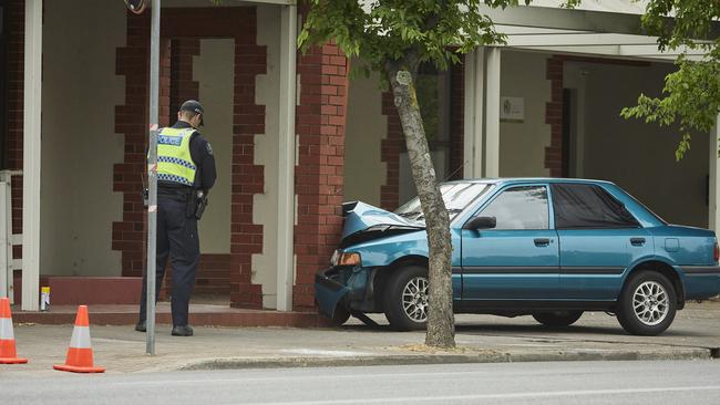 Police at the scene of the crash on South Tce. Picture: Matt Loxton