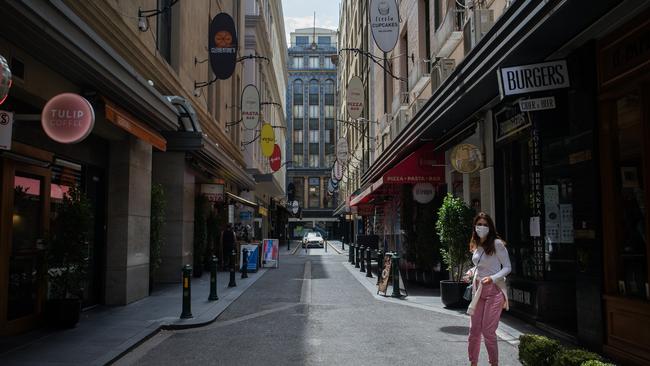 An abandoned Degraves Street as Victoria goes back into lockdown. Picture: NCA NewsWire