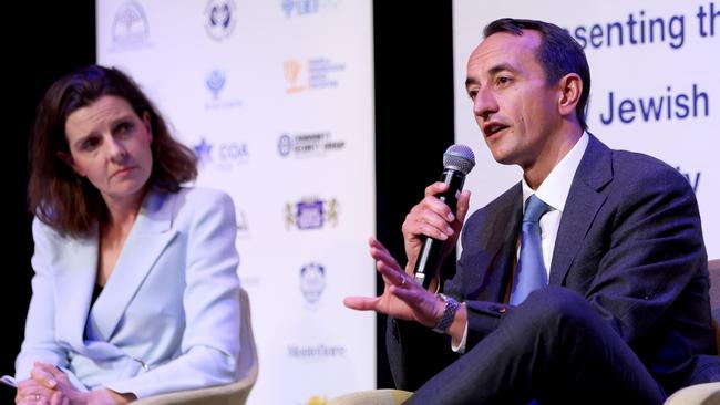 Dave Sharma and Allegra Spender during a federal election debate at Moriah College in Queens Park. Picture: Damian Shaw