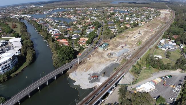 The massive work site near the Coomera River for the Coomera Connector.