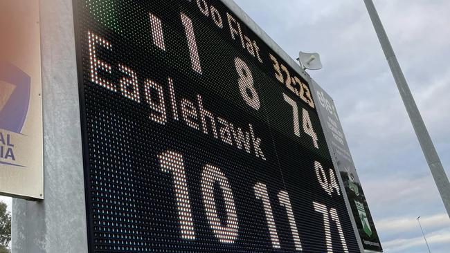 Scoreboard showing that Kangaroo Flat won for the first time in seven years against Eaglehawk. Picture: Kangaroo Flat Football Club.