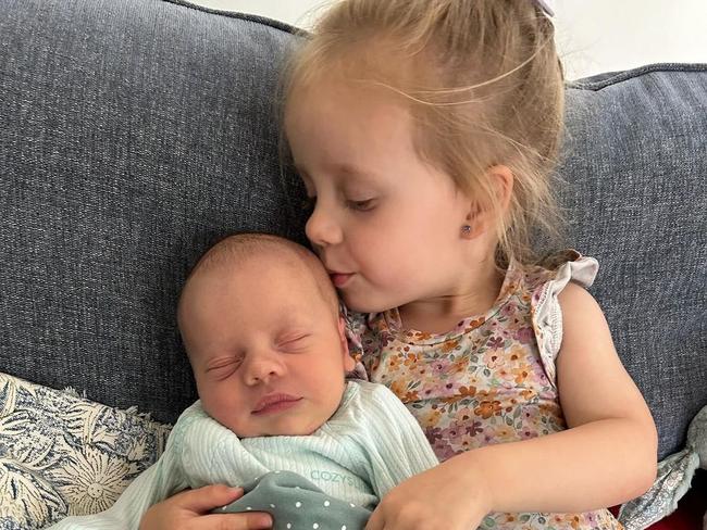 Australian Matidlas star Katrina Gorry has announced the birth of her second baby with her fiance Clara Markstedt with pictures of daughter Harper holding her little brother Koby Peter David Gorry born on the June 9, 2924. Picture Instagram
