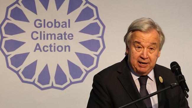 United Nations Secretary General Antonio Guterres speaks during a UN expert panel at the COP27 climate conference at the Sharm el-Sheikh International Convention Centre, in Egypt.