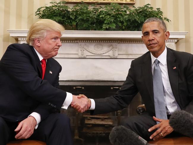 President Barack Obama meets Trump in the Oval Office. Picture: Martinez Monsivais/AP