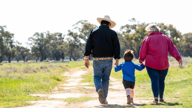 Memphis Francis (3) with his grandparents Mark and Alex Facer. Photo – Ginette Guidolin