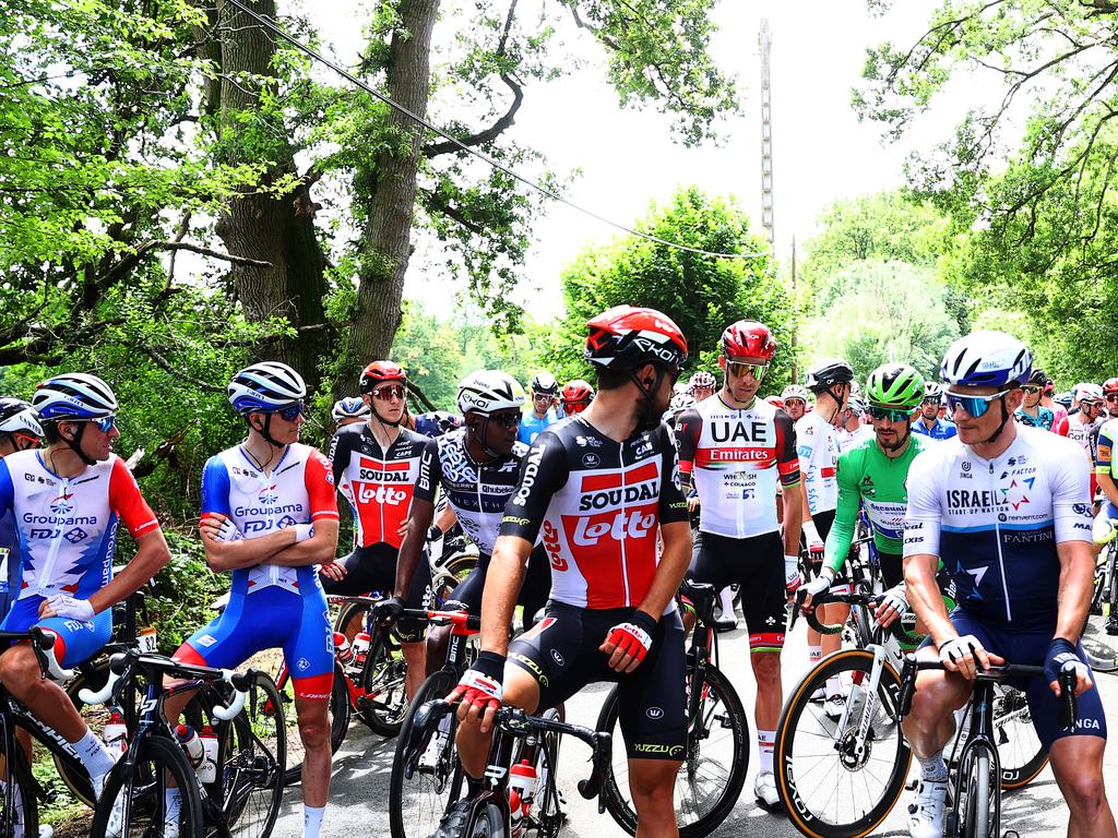 All the riders stopped in protest. (Photo by Michael Steele/Getty Images).