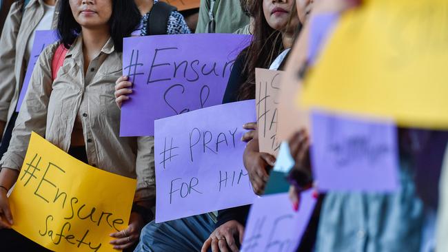 Hundreds gathered at CDU to show their support for an international student who was left in critical condition following a home invasion. Pic: Pema Tamang Pakhrin