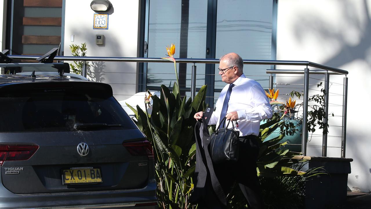 Mr Morrison did not stop to speak to the waiting media. Picture: Gaye Gerard / NCA NewsWire