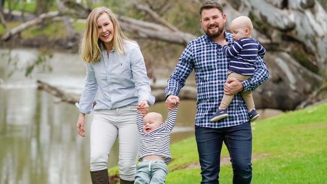 Megan Carroll, pictured with her partner Alex Carroll and twins Oliver and Archer, said they moved to Albury for a better lifestyle and smaller mortgage. Picture: Simon Dallinger