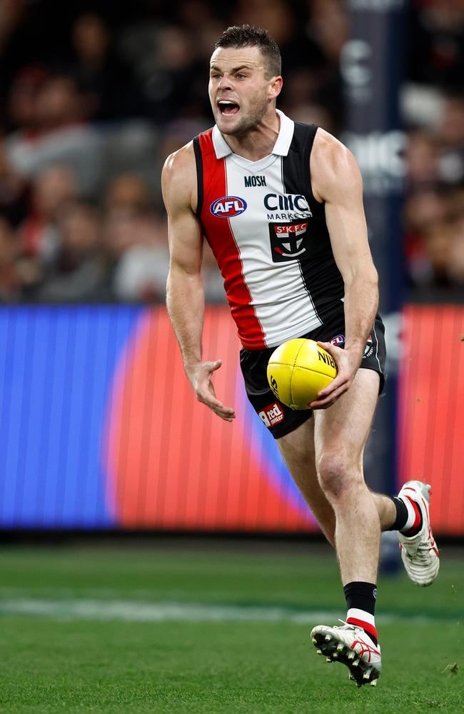 Brad Crouch was forced to retire after a knee issue. Picture: Michael Willson/AFL Photos via Getty Images.