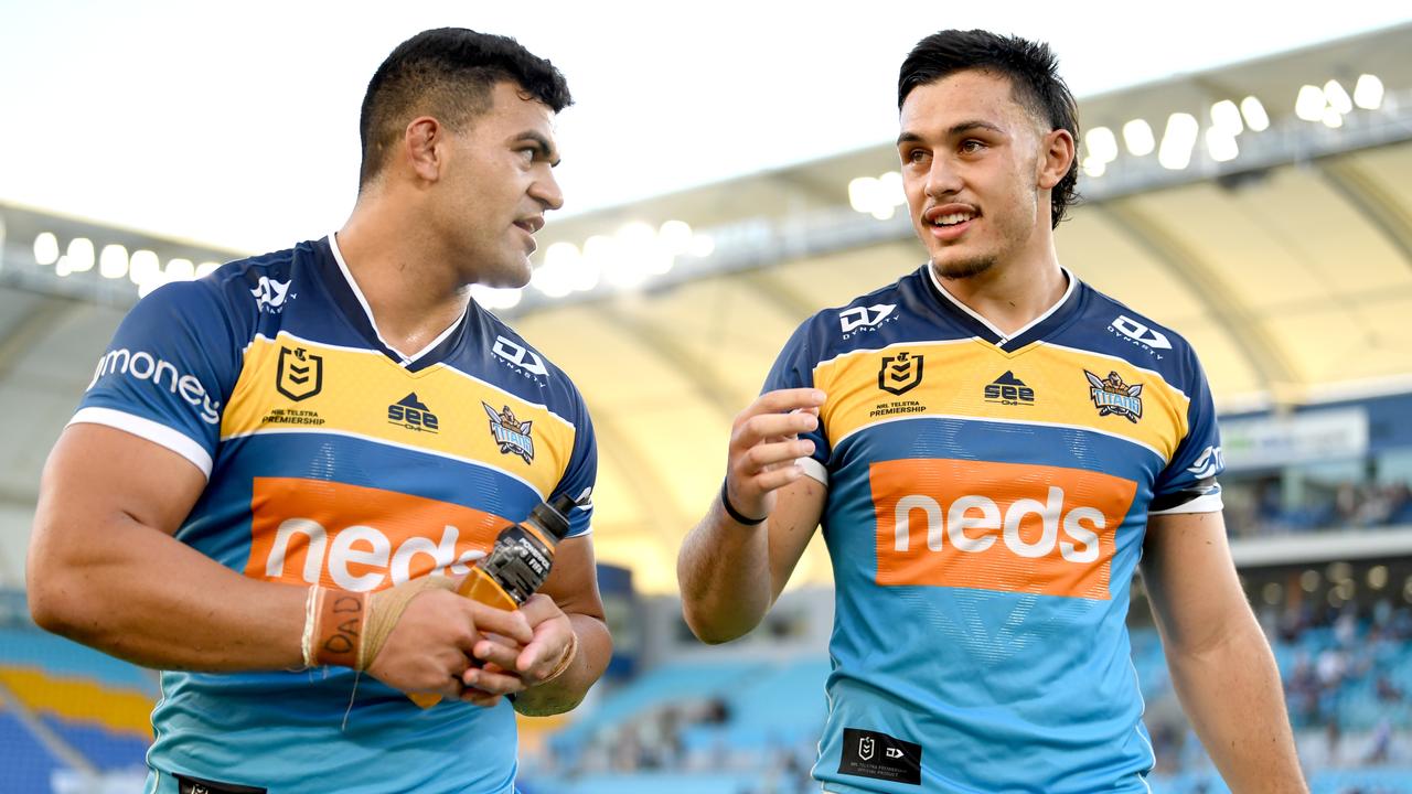 The Titans have landed two rippers this season in David Fifita and Tino Fa’asuamaleauei. Digital image by Scott Davis/NRL Photos.